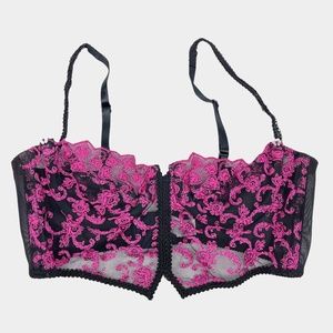 Christian Dior Pink Black Embroidered Mesh Underwired Bustier Bra Women's Sz 34B